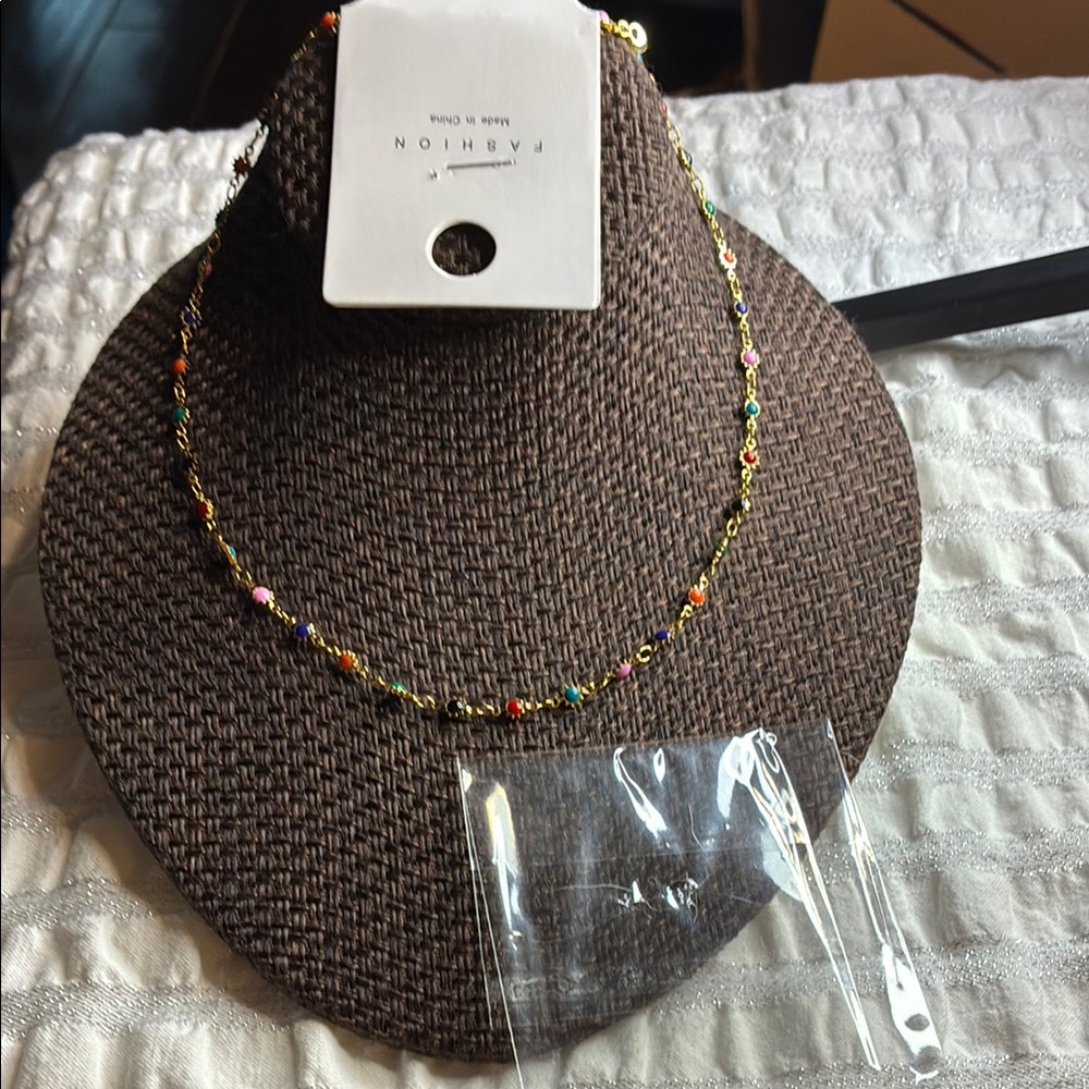 NWT- Multicolor Beaded Necklace gold toned